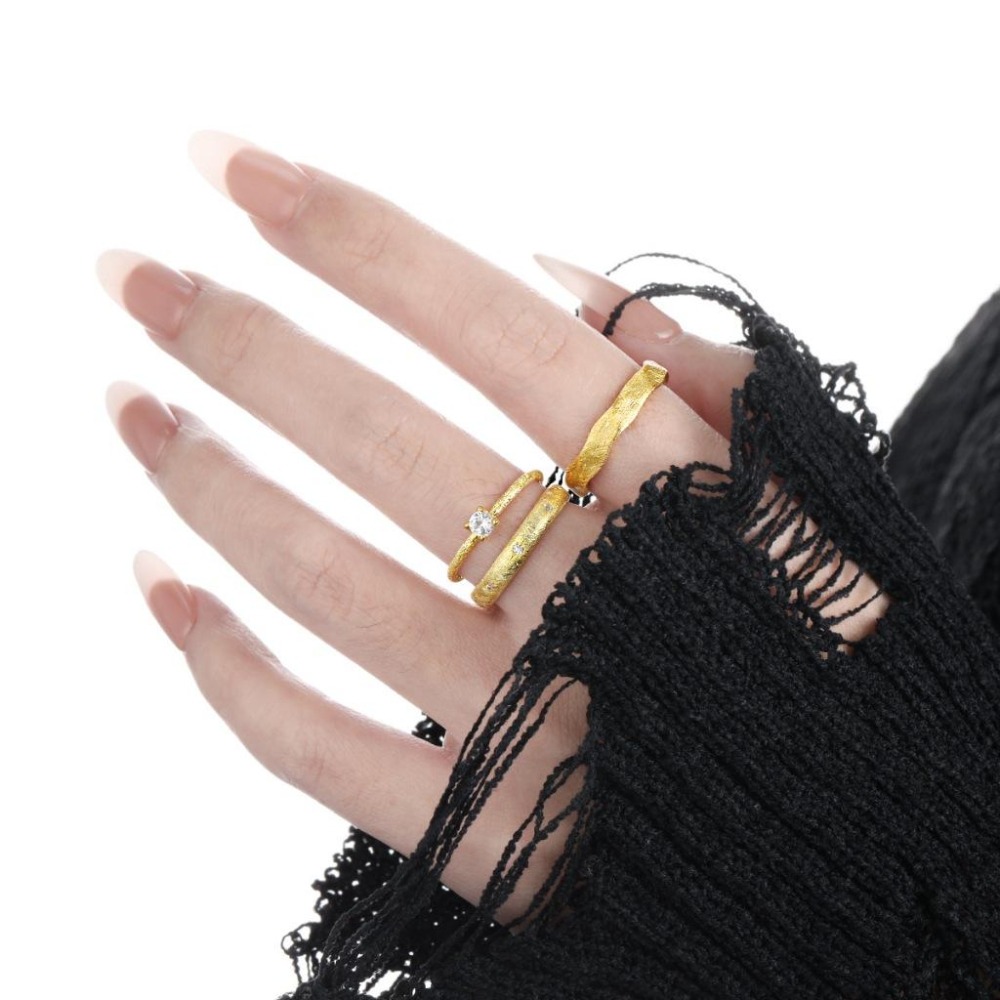 VENUSY | S925純銀鍍18k金｜月隱流光・啞銀微鑲戒-細節圖4