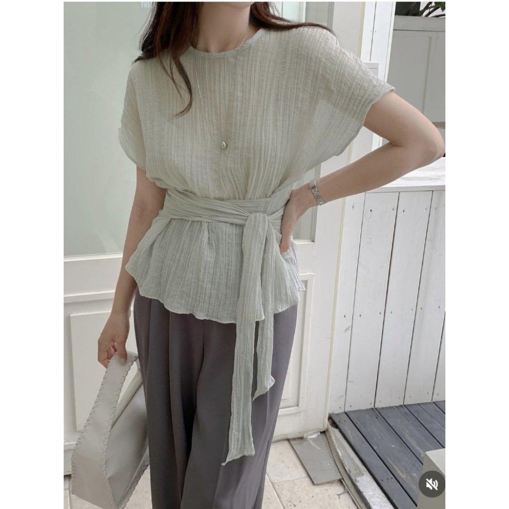 VENUSY｜正韓🇰🇷 - 韓國女裝｜天絲透光綁帶襯衫 韓國襯衫-細節圖2