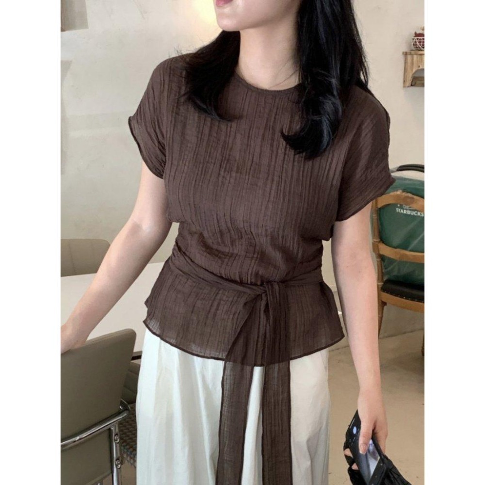 VENUSY｜正韓🇰🇷 - 韓國女裝｜天絲透光綁帶襯衫 韓國襯衫-細節圖3