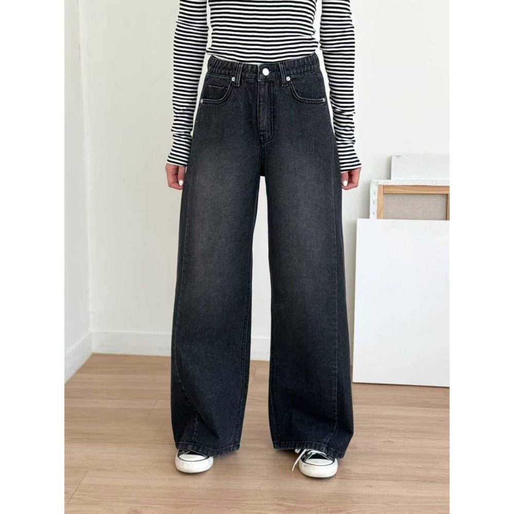 VENUSY｜正韓🇰🇷 - 純棉舒適親膚☀ 韓國女裝｜純棉側開衩寬管牛仔褲 韓國 牛仔褲-細節圖3