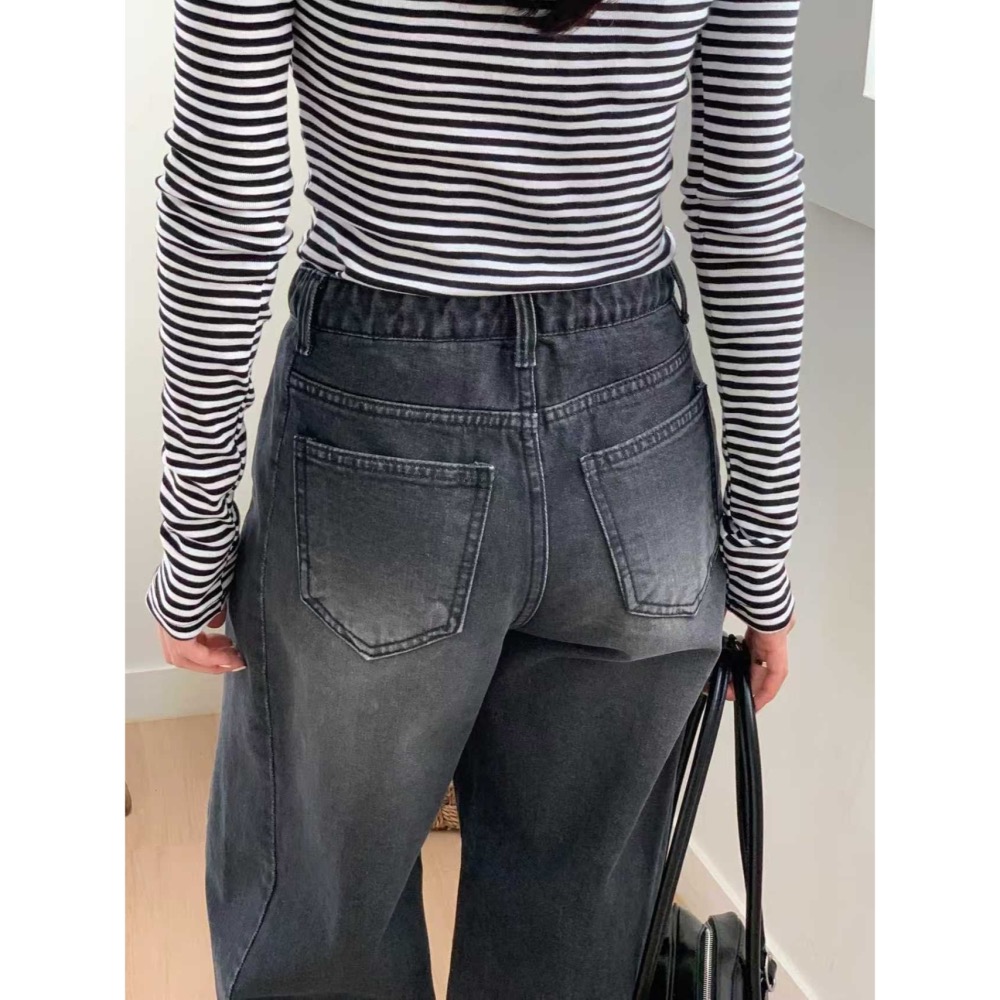 VENUSY｜正韓🇰🇷 - 純棉舒適親膚☀ 韓國女裝｜純棉側開衩寬管牛仔褲 韓國 牛仔褲-細節圖4