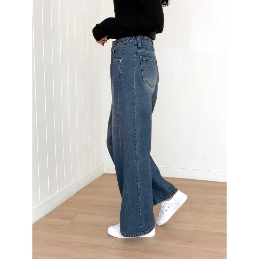 VENUSY｜正韓🇰🇷 - 純棉舒適親膚☀ 韓國女裝｜純棉側開衩寬管牛仔褲 韓國 牛仔褲-細節圖8