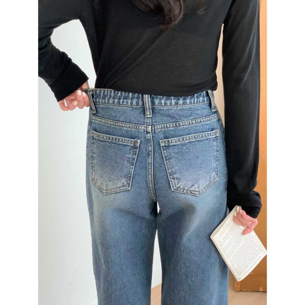 VENUSY｜正韓🇰🇷 - 純棉舒適親膚☀ 韓國女裝｜純棉側開衩寬管牛仔褲 韓國 牛仔褲-細節圖9