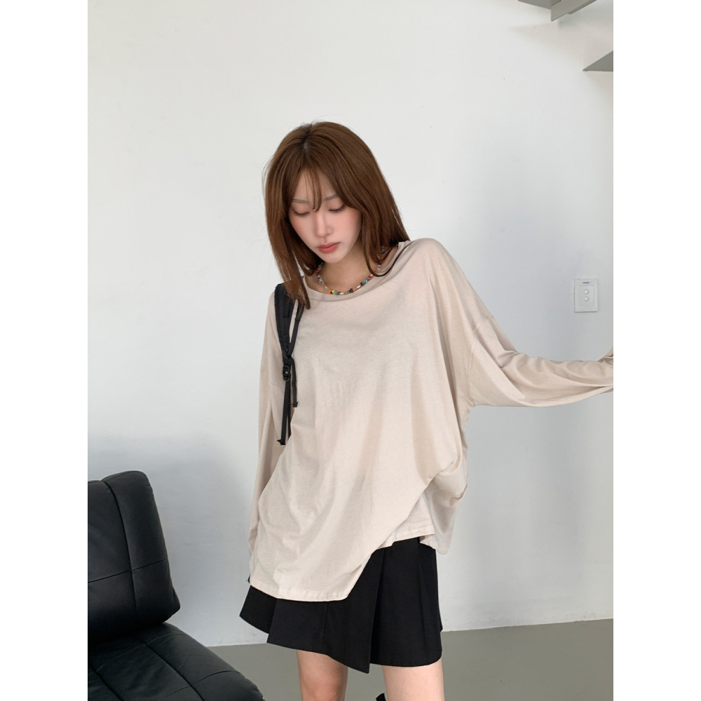 VENUSY｜正韓🇰🇷 - 棉質親膚☻ 韓國女裝｜長袖落肩寬鬆T恤 韓國T恤-細節圖4