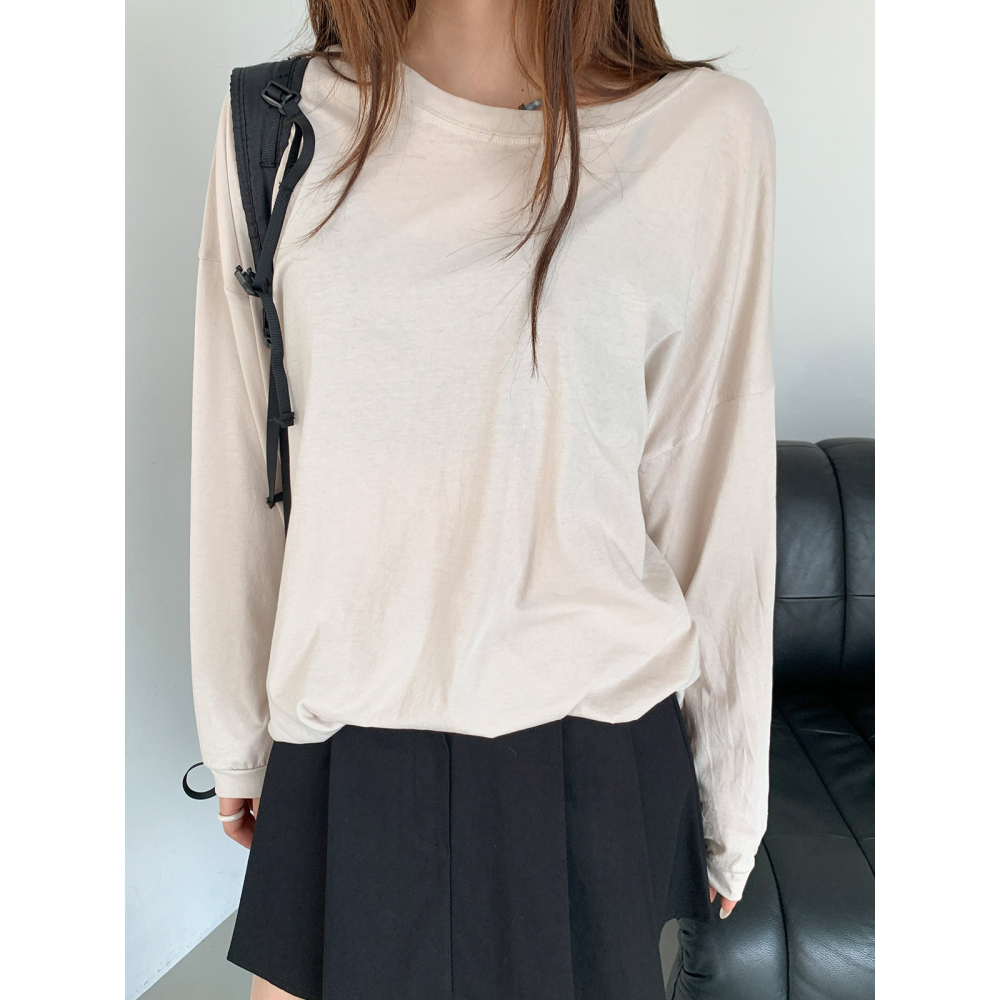 VENUSY｜正韓🇰🇷 - 棉質親膚☻ 韓國女裝｜長袖落肩寬鬆T恤 韓國T恤-細節圖6