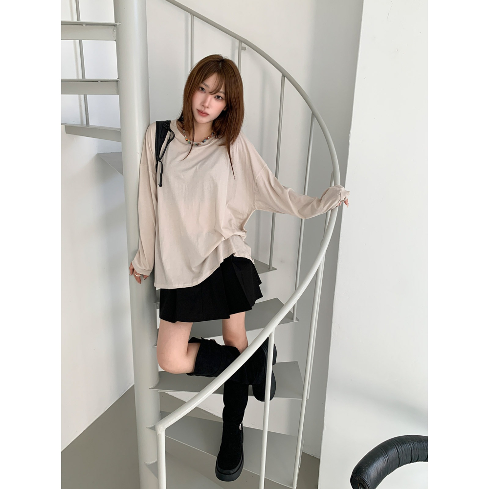 VENUSY｜正韓🇰🇷 - 棉質親膚☻ 韓國女裝｜長袖落肩寬鬆T恤 韓國T恤-細節圖7