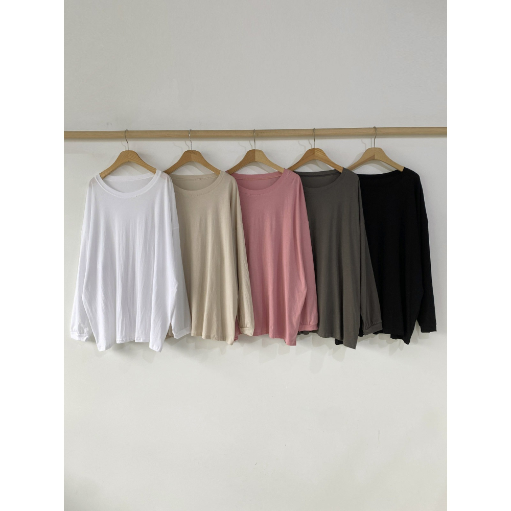 VENUSY｜正韓🇰🇷 - 棉質親膚☻ 韓國女裝｜長袖落肩寬鬆T恤 韓國T恤-細節圖10
