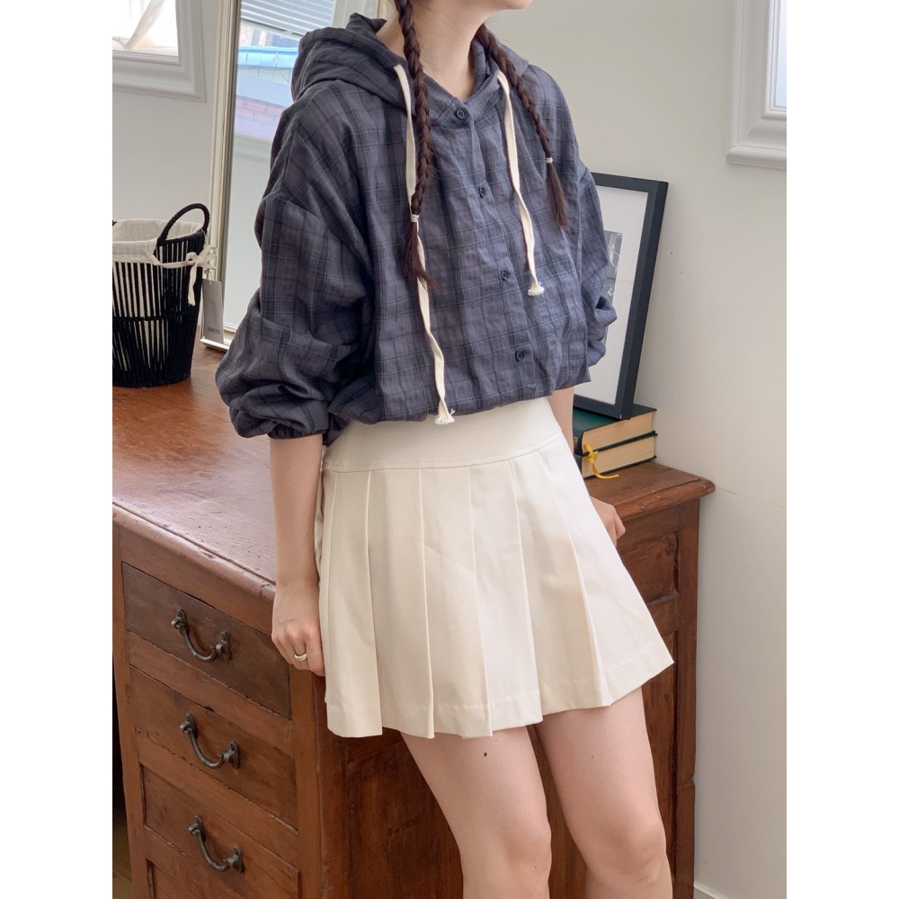 VENUSY｜正韓🇰🇷 - 韓國女裝｜格紋連帽綁帶襯衫 韓國襯衫-細節圖5