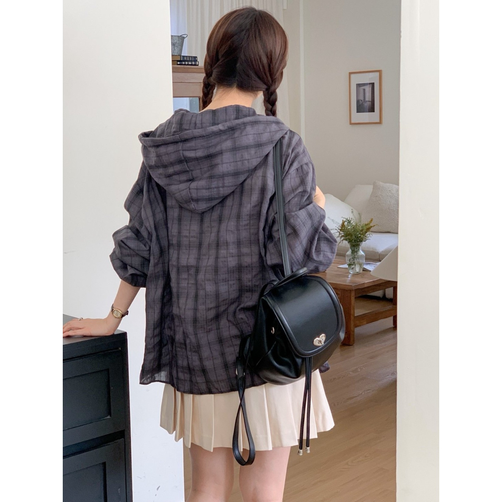 VENUSY｜正韓🇰🇷 - 韓國女裝｜格紋連帽綁帶襯衫 韓國襯衫-細節圖6