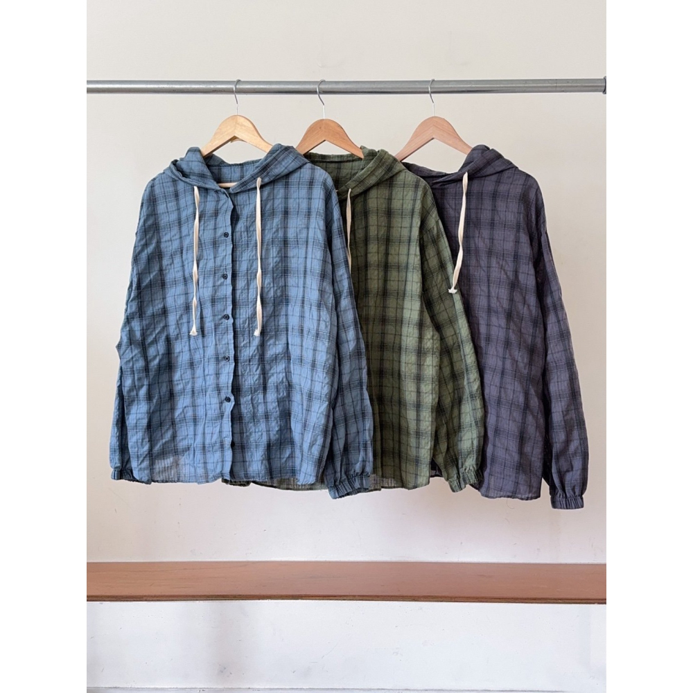 VENUSY｜正韓🇰🇷 - 韓國女裝｜格紋連帽綁帶襯衫 韓國襯衫-細節圖7