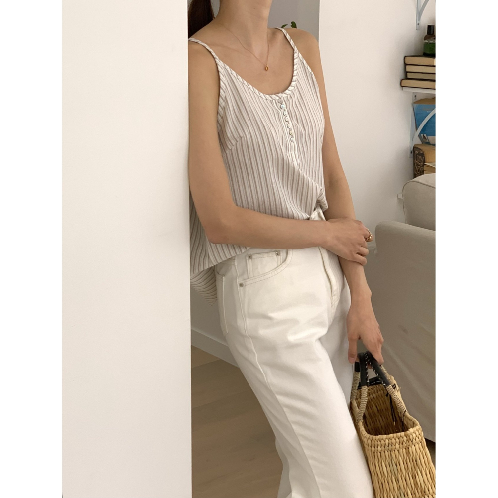 [限量感謝回饋] VENUSY｜正韓🇰🇷 - 𝟷𝟶𝟶%棉☀ 韓國女裝｜純棉無袖條紋襯衫 韓國襯衫-細節圖3