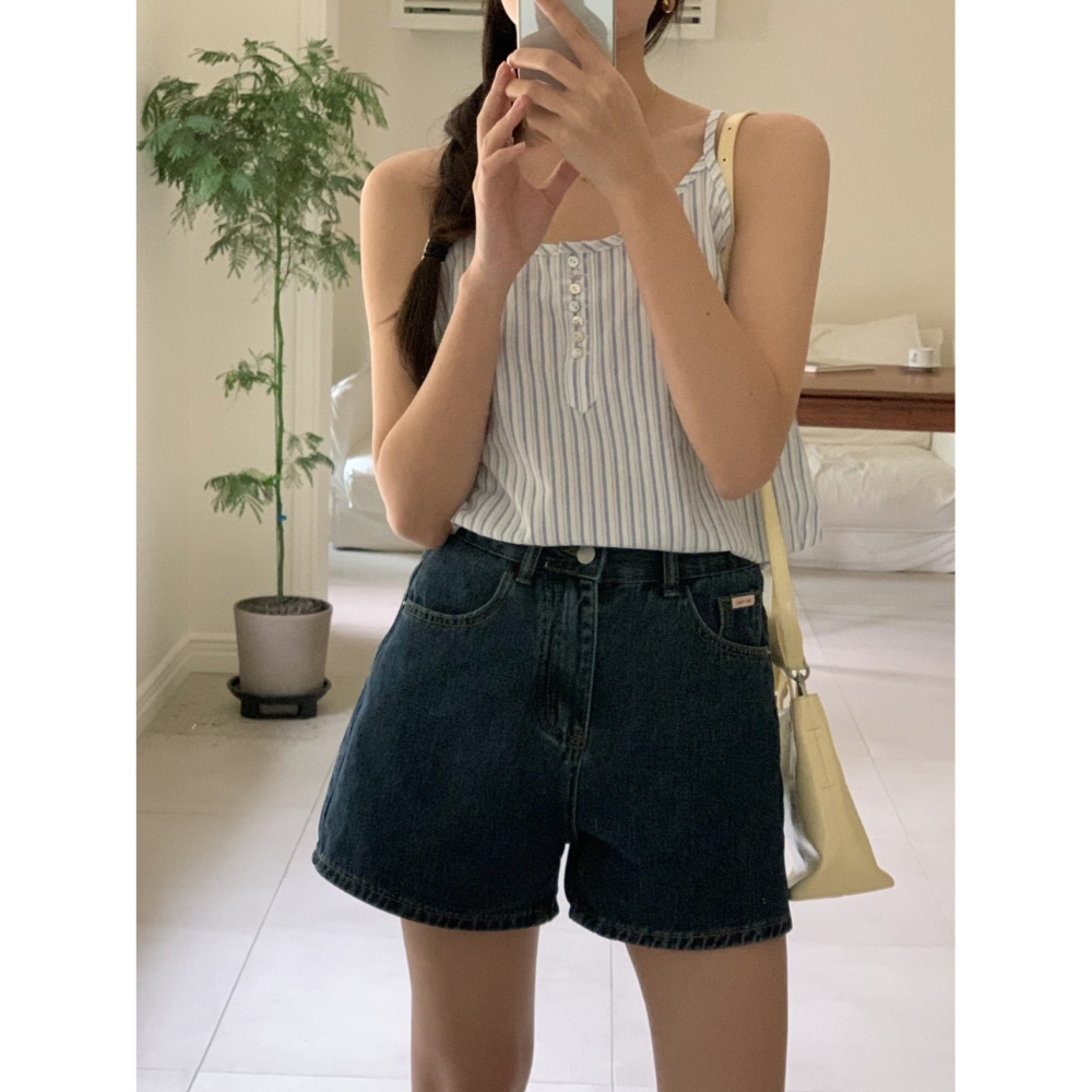 [限量感謝回饋] VENUSY｜正韓🇰🇷 - 𝟷𝟶𝟶%棉☀ 韓國女裝｜純棉無袖條紋襯衫 韓國襯衫-細節圖6