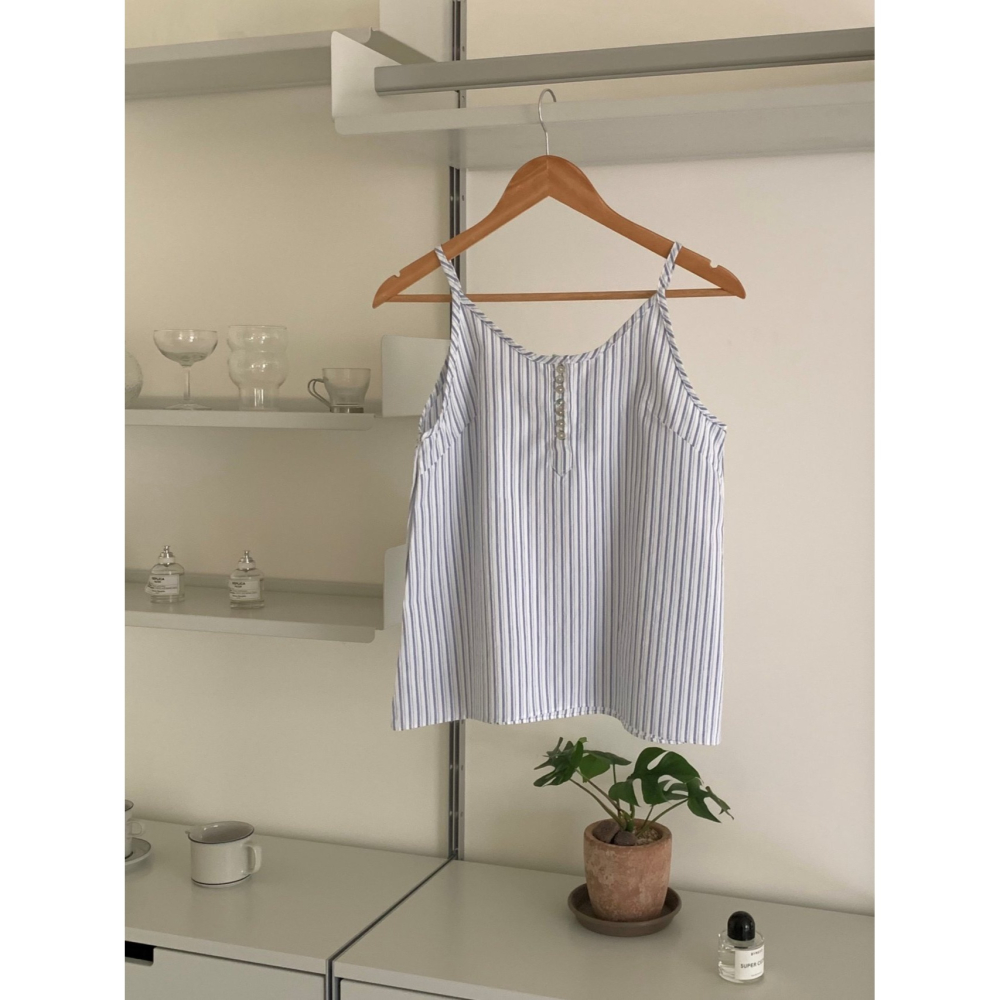 [限量感謝回饋] VENUSY｜正韓🇰🇷 - 𝟷𝟶𝟶%棉☀ 韓國女裝｜純棉無袖條紋襯衫 韓國襯衫-細節圖8