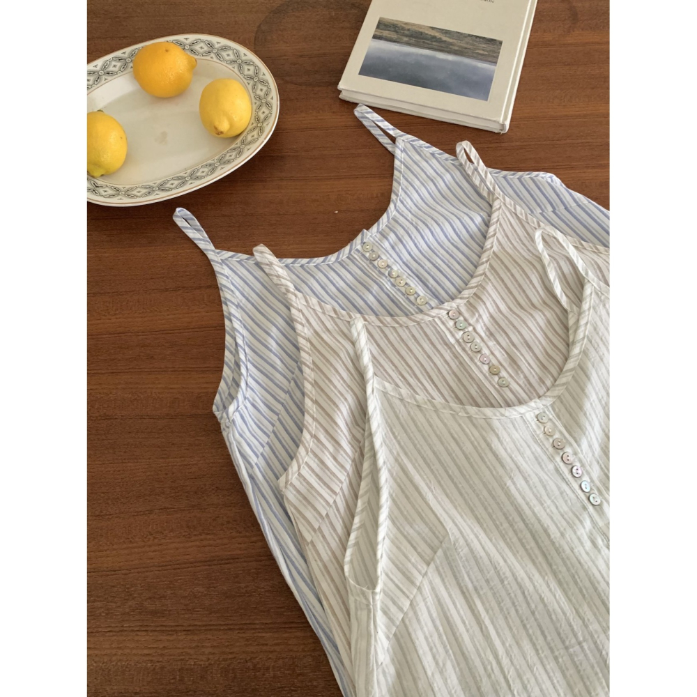 [限量感謝回饋] VENUSY｜正韓🇰🇷 - 𝟷𝟶𝟶%棉☀ 韓國女裝｜純棉無袖條紋襯衫 韓國襯衫-細節圖9