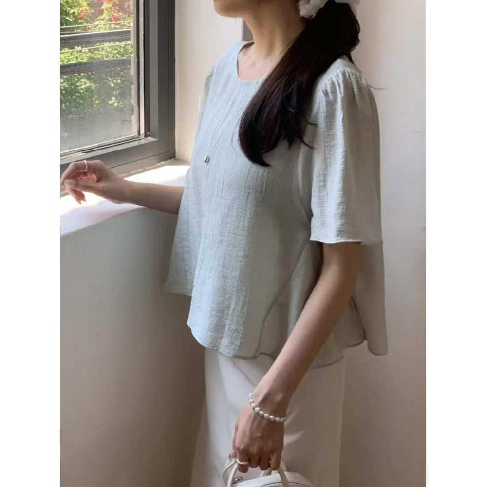 VENUSY｜正韓🇰🇷 - 韓國女裝｜透光泡泡袖短袖襯衫 韓國襯衫-細節圖4