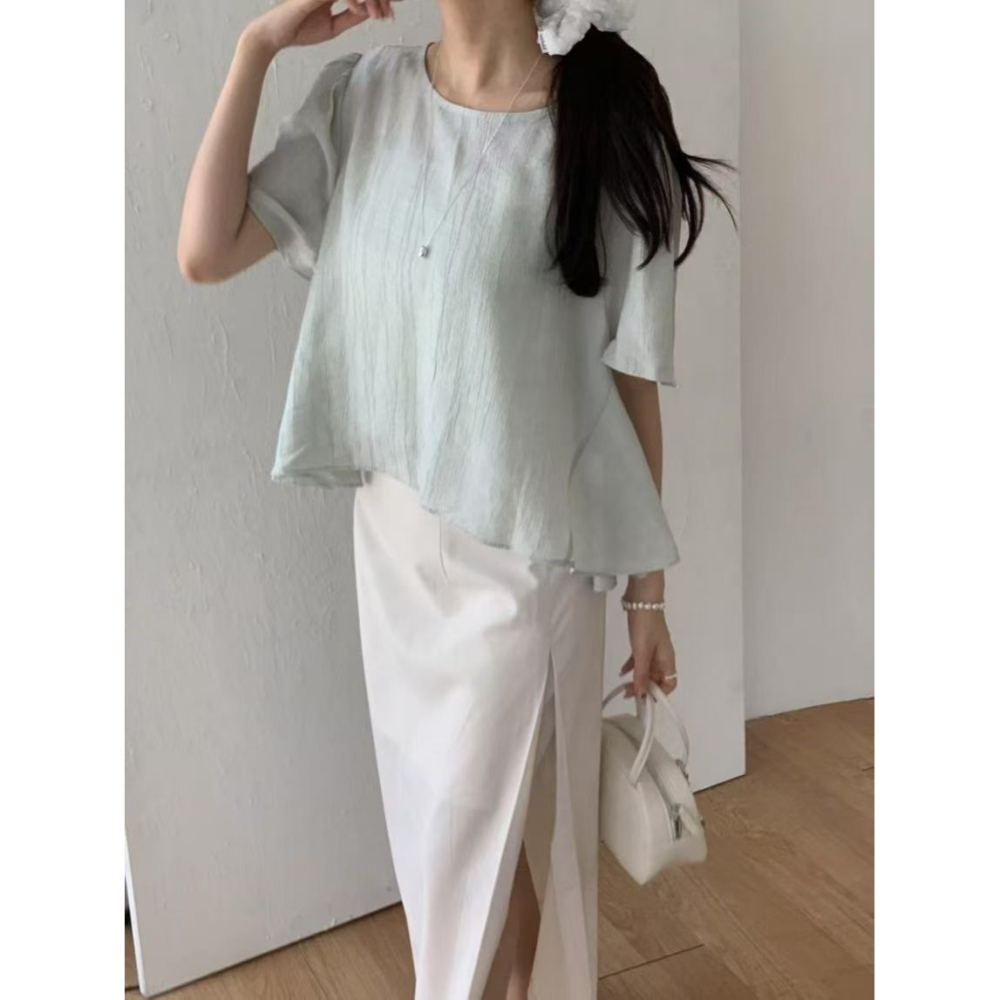 VENUSY｜正韓🇰🇷 - 韓國女裝｜透光泡泡袖短袖襯衫 韓國襯衫-細節圖5