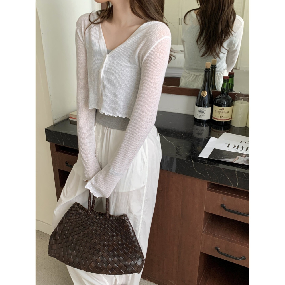 VENUSY｜正韓🇰🇷 - 甜美風甜美 韓國女裝｜亞麻透視針織小外套-細節圖2