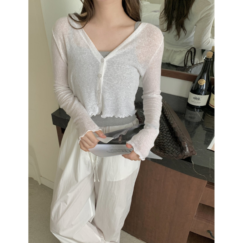 VENUSY｜正韓🇰🇷 - 甜美風甜美 韓國女裝｜亞麻透視針織小外套-細節圖4