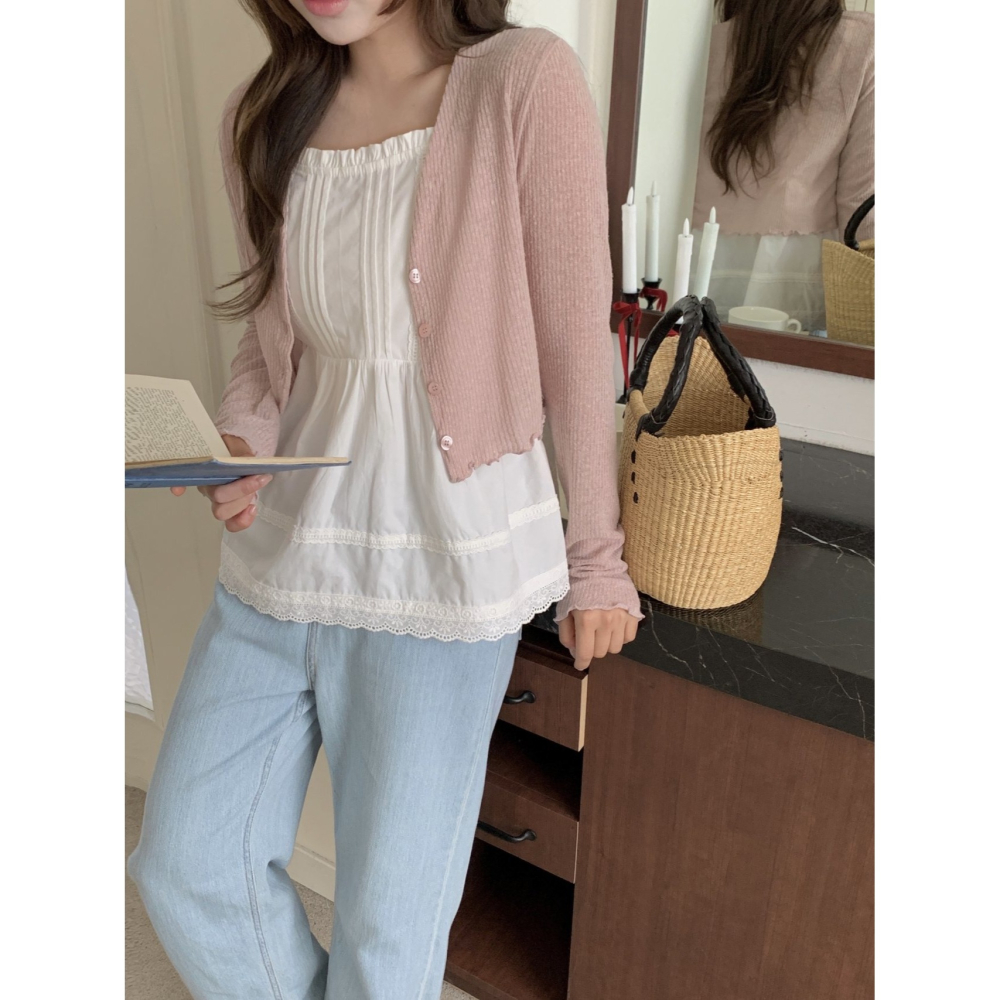 VENUSY｜正韓🇰🇷 - 甜美風甜美 韓國女裝｜亞麻透視針織小外套-細節圖5