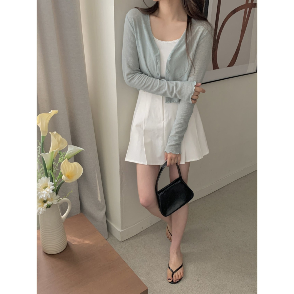 VENUSY｜正韓🇰🇷 - 甜美風甜美 韓國女裝｜亞麻透視針織小外套-細節圖7