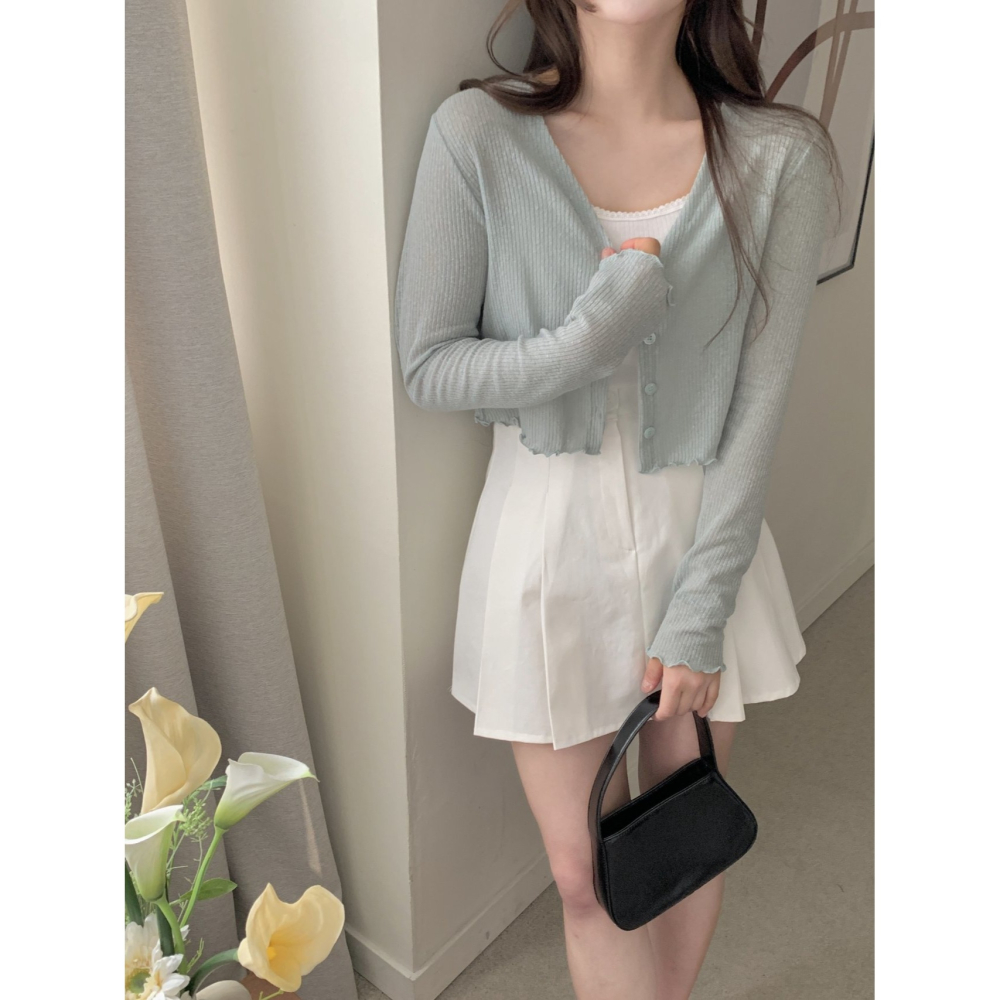 VENUSY｜正韓🇰🇷 - 甜美風甜美 韓國女裝｜亞麻透視針織小外套-細節圖8