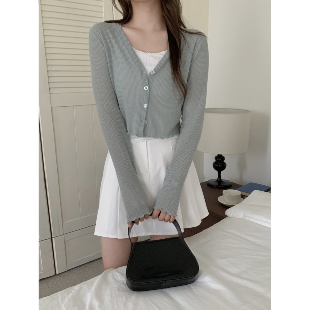 VENUSY｜正韓🇰🇷 - 甜美風甜美 韓國女裝｜亞麻透視針織小外套-細節圖9