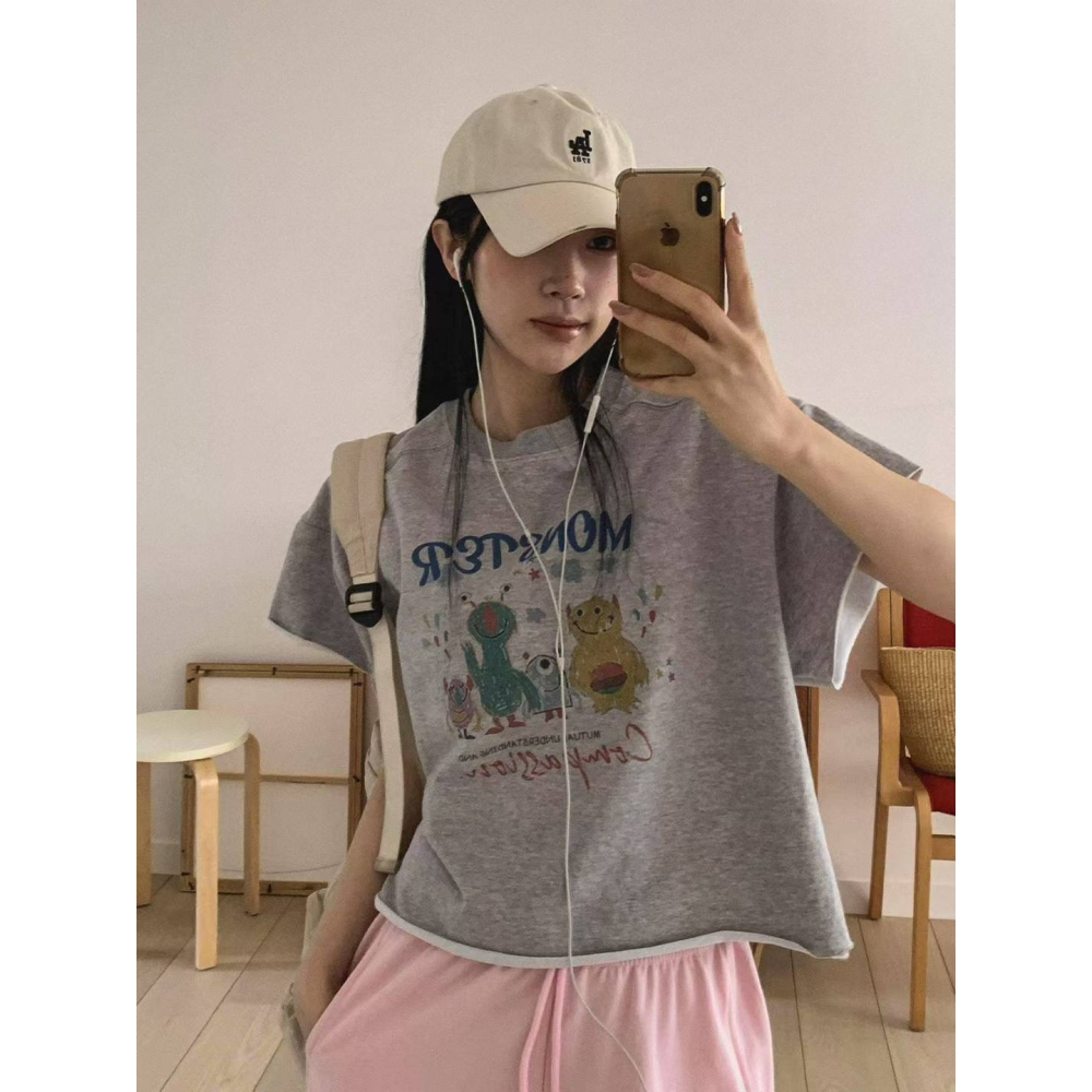 VENUSY｜正韓🇰🇷 - 韓國女裝｜落肩怪獸短袖T恤 韓國T恤-細節圖2