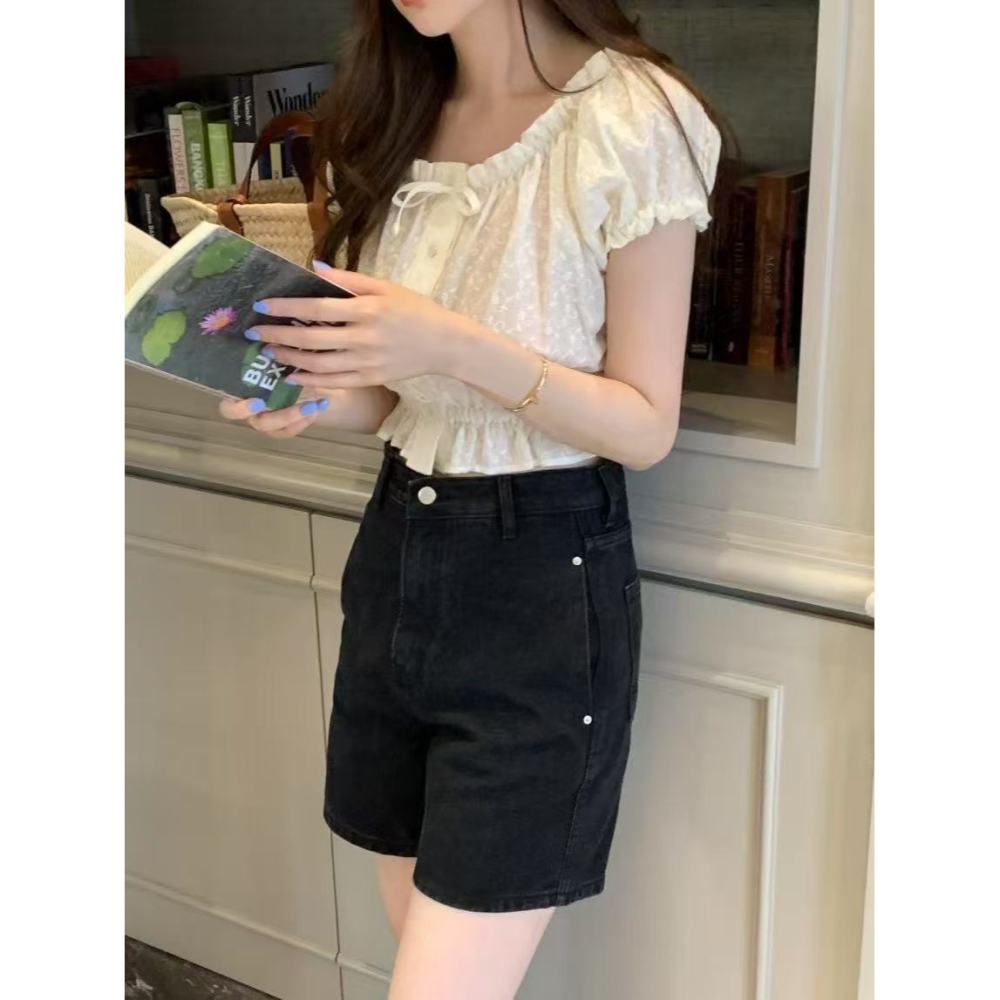 VENUSY｜正韓🇰🇷 - 韓國女裝｜刺繡蝴蝶結短版襯衫 韓國襯衫-細節圖7