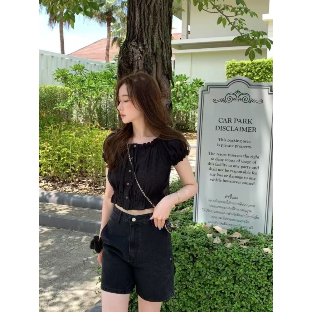 VENUSY｜正韓🇰🇷 - 韓國女裝｜刺繡蝴蝶結短版襯衫 韓國襯衫-細節圖9