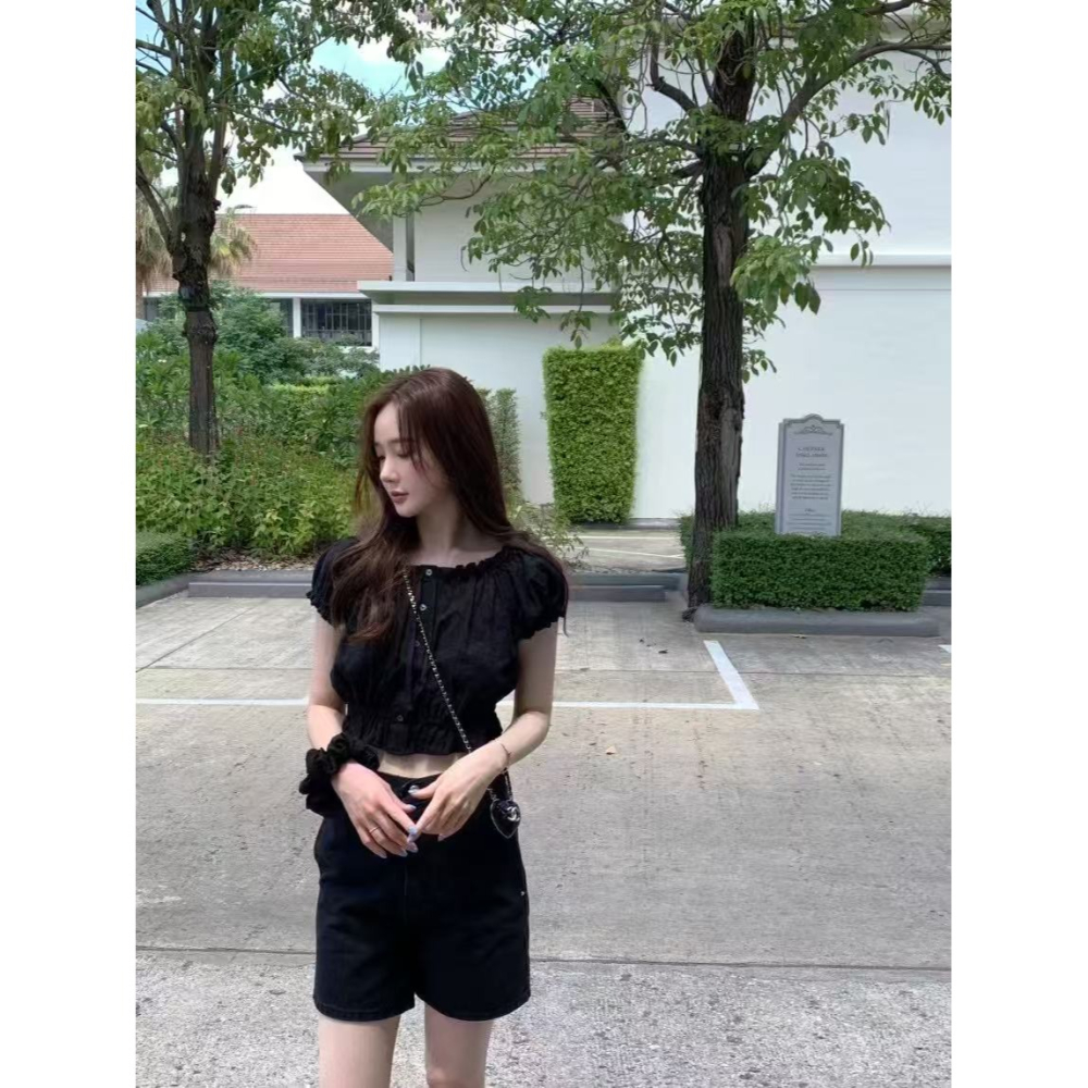 VENUSY｜正韓🇰🇷 - 韓國女裝｜刺繡蝴蝶結短版襯衫 韓國襯衫-細節圖10