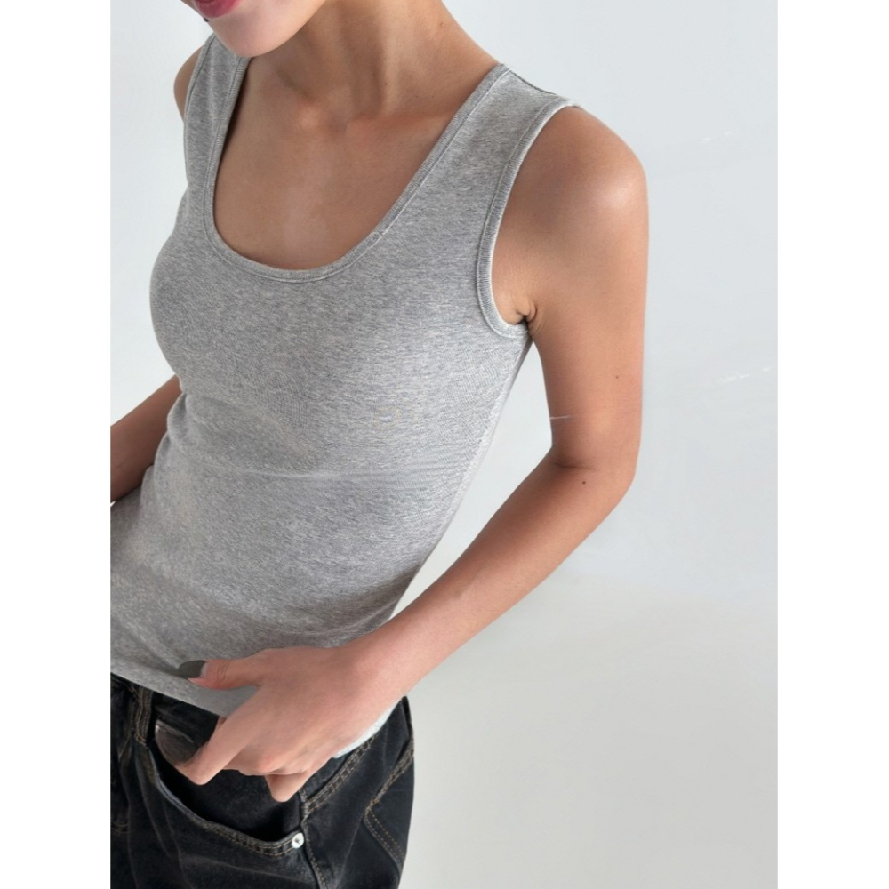 VENUSY｜正韓🇰🇷 - 遮副乳柔滑親膚✔ 韓國女裝｜棉莫代爾U領背心-細節圖2