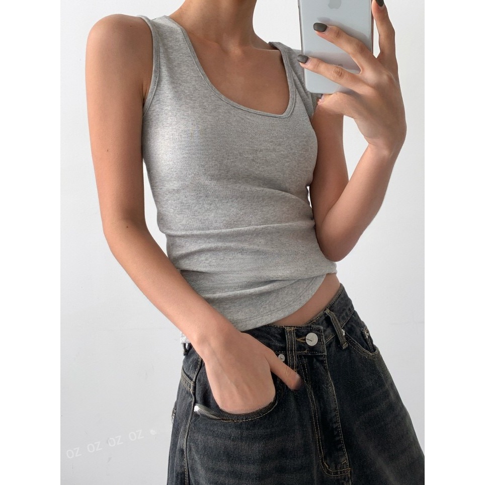 VENUSY｜正韓🇰🇷 - 遮副乳柔滑親膚✔ 韓國女裝｜棉莫代爾U領背心-細節圖6