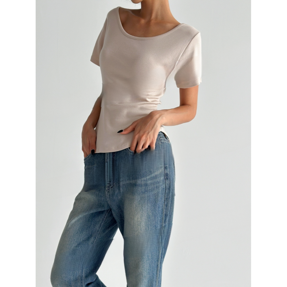 VENUSY｜正韓🇰🇷 - 韓國女裝｜棉莫代爾U領修身短袖T恤 韓國T恤-細節圖4