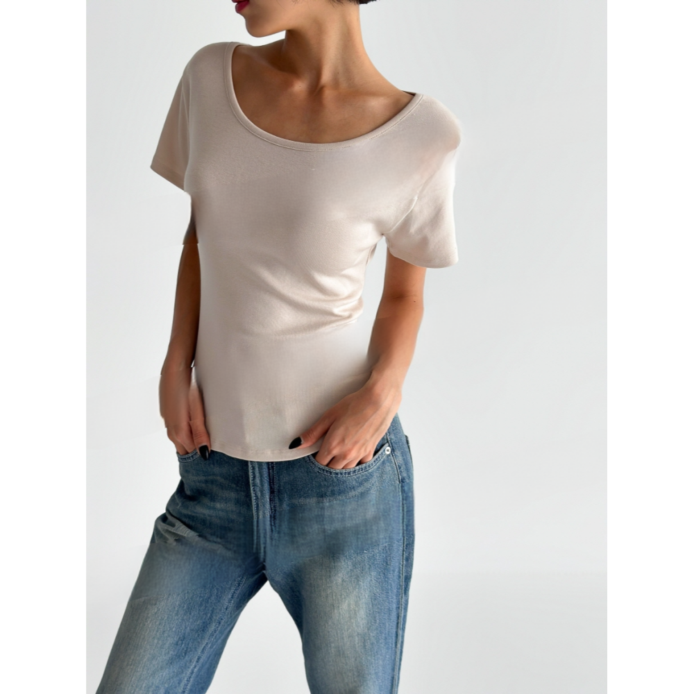 VENUSY｜正韓🇰🇷 - 韓國女裝｜棉莫代爾U領修身短袖T恤 韓國T恤-細節圖5