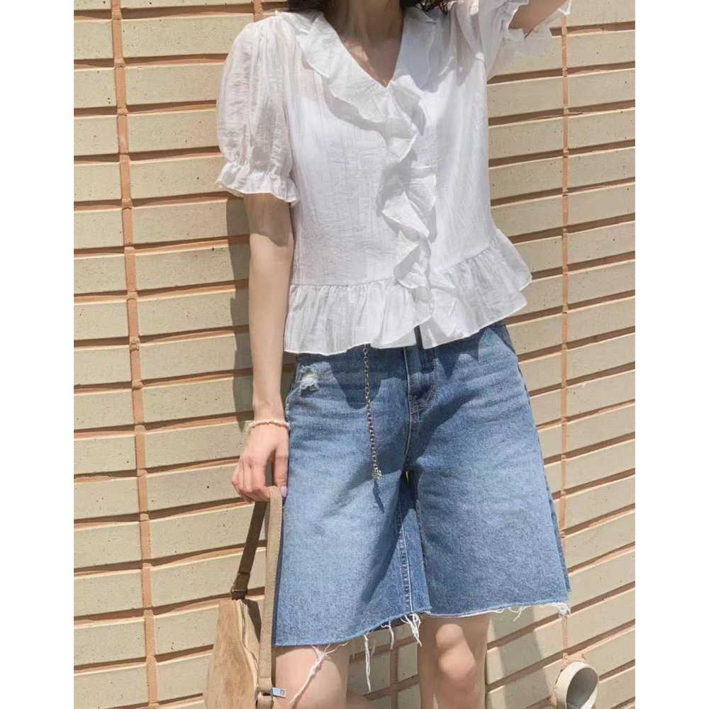 VENUSY｜正韓🇰🇷 - 韓國女裝｜天絲透光荷葉邊襯衫 韓國襯衫-細節圖3
