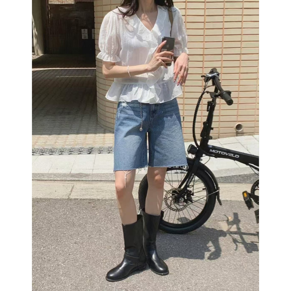 VENUSY｜正韓🇰🇷 - 韓國女裝｜天絲透光荷葉邊襯衫 韓國襯衫-細節圖5
