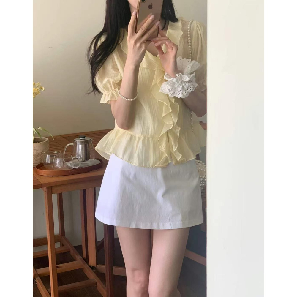 VENUSY｜正韓🇰🇷 - 韓國女裝｜天絲透光荷葉邊襯衫 韓國襯衫-細節圖8