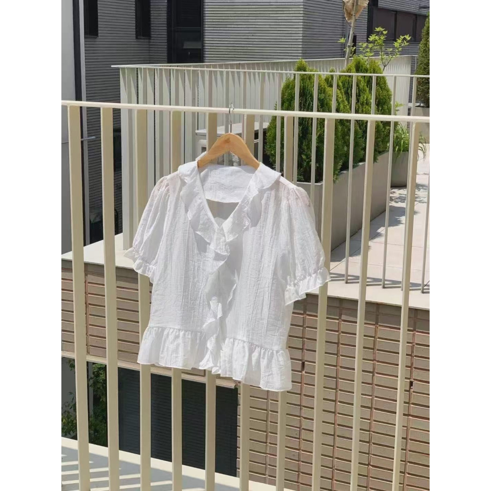 VENUSY｜正韓🇰🇷 - 韓國女裝｜天絲透光荷葉邊襯衫 韓國襯衫-細節圖9