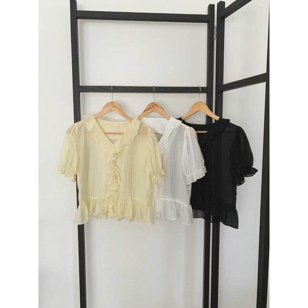 VENUSY｜正韓🇰🇷 - 韓國女裝｜天絲透光荷葉邊襯衫 韓國襯衫-細節圖10