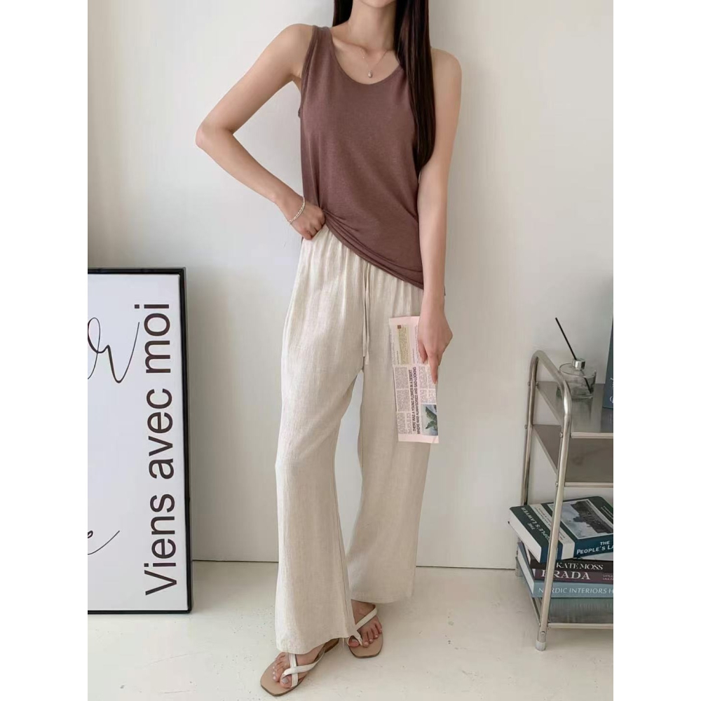 [現貨+預購] VENUSY｜正韓🇰🇷 - 韓國女裝｜亞麻彈力圓領背心-細節圖5