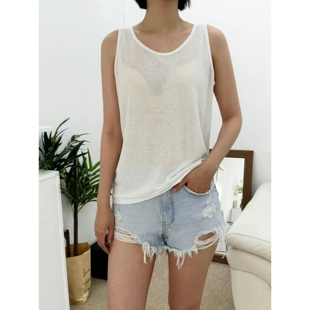 [現貨+預購] VENUSY｜正韓🇰🇷 - 韓國女裝｜亞麻彈力圓領背心-細節圖6