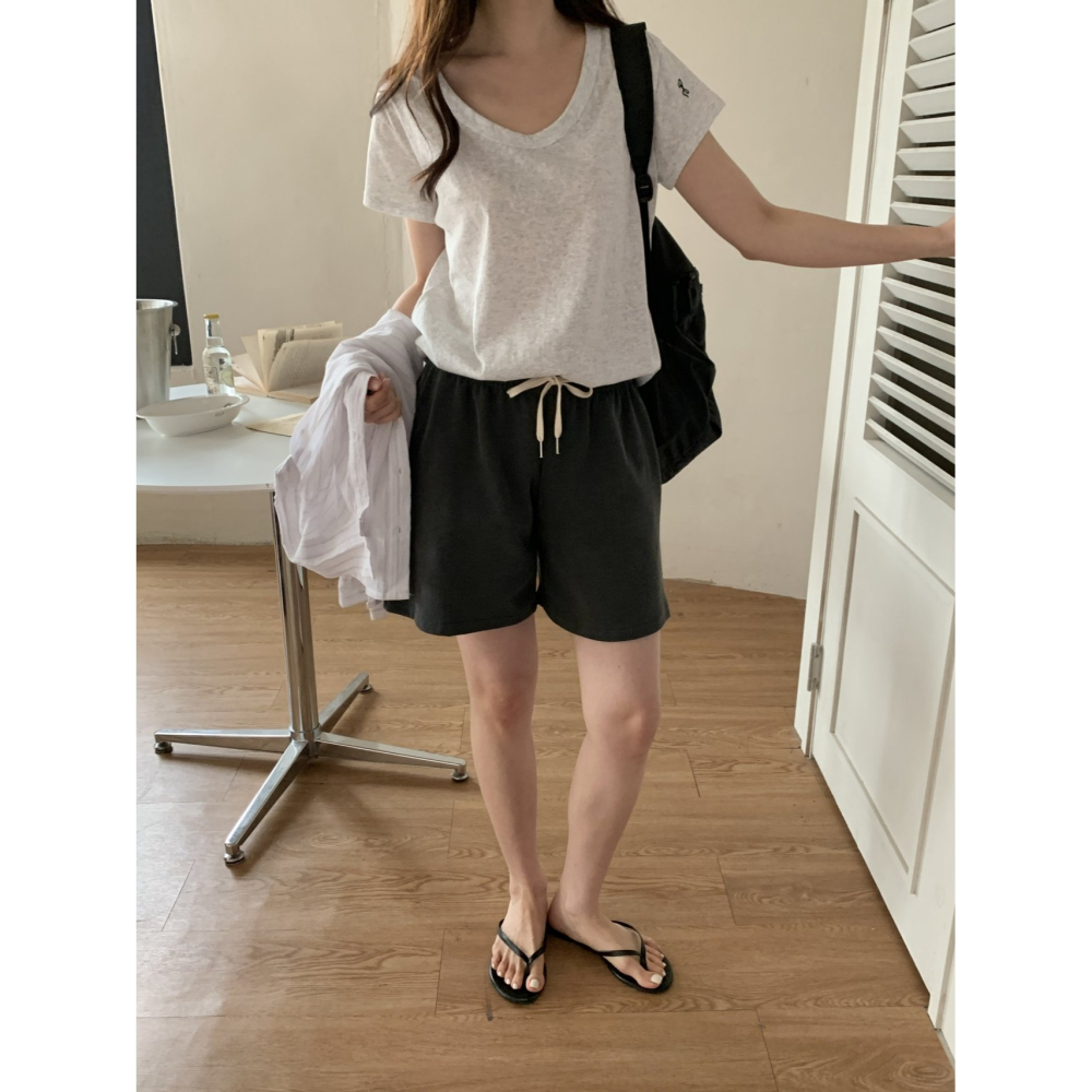 VENUSY｜正韓🇰🇷 - 𝟷𝟶𝟶%棉☀ 韓國女裝｜純棉抽繩短褲-細節圖2