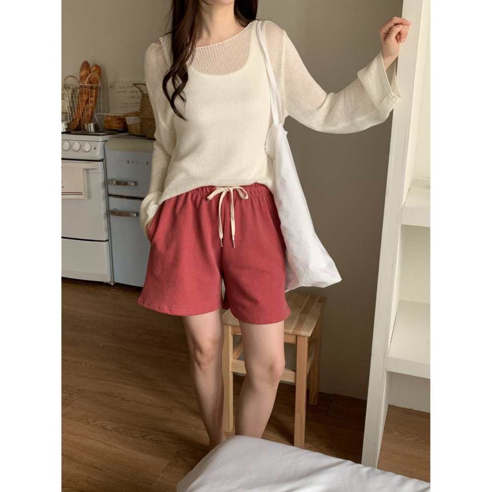 VENUSY｜正韓🇰🇷 - 𝟷𝟶𝟶%棉☀ 韓國女裝｜純棉抽繩短褲-細節圖8