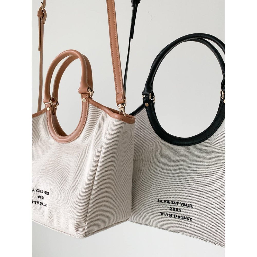 [現貨 24H] VENUSY｜正韓🇰🇷 - 韓國女裝｜刺繡帆布托特包 斜背包-細節圖6