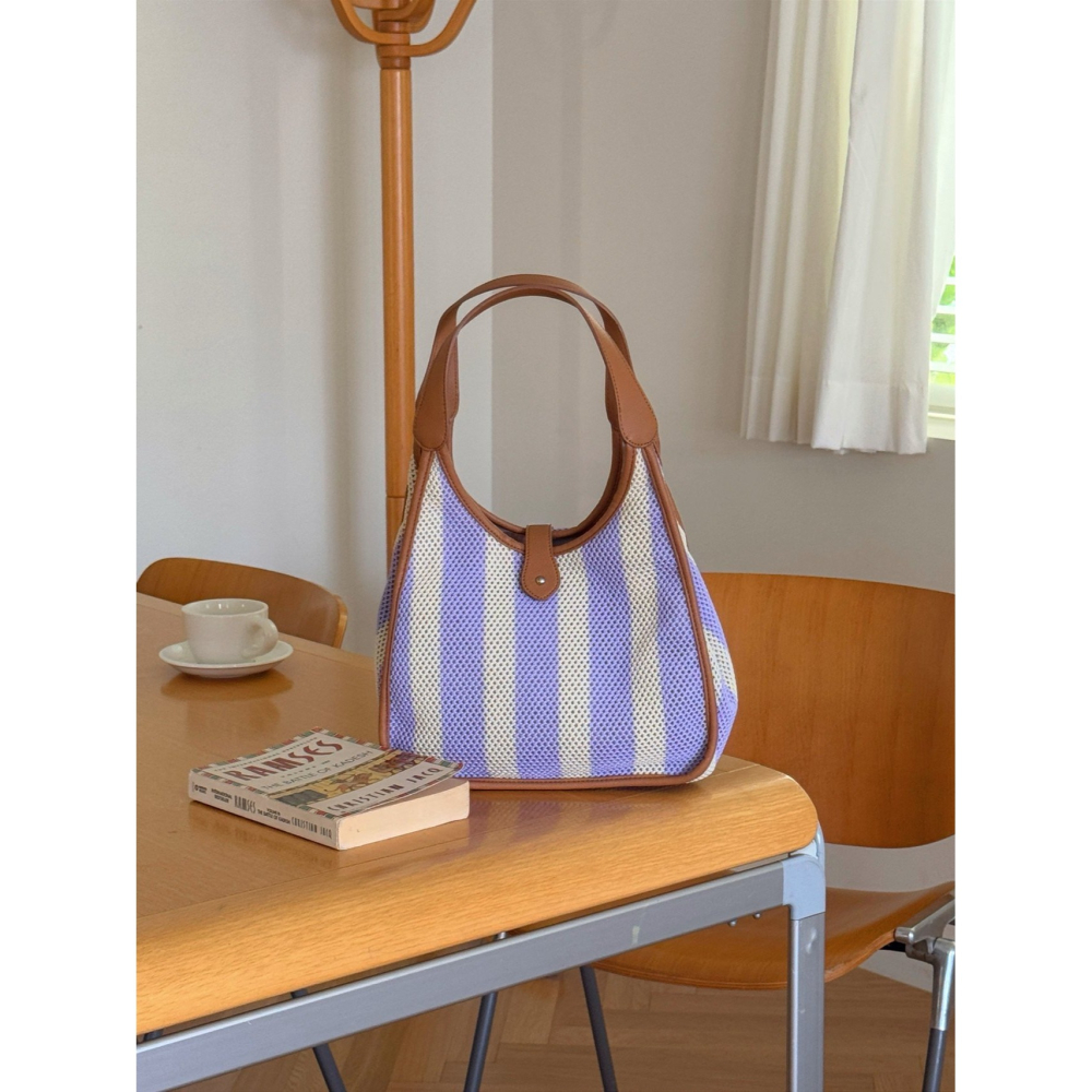 VENUSY｜正韓🇰🇷 - 韓國女裝｜皮革條紋網眼針織包 手提斜背兩用-細節圖6