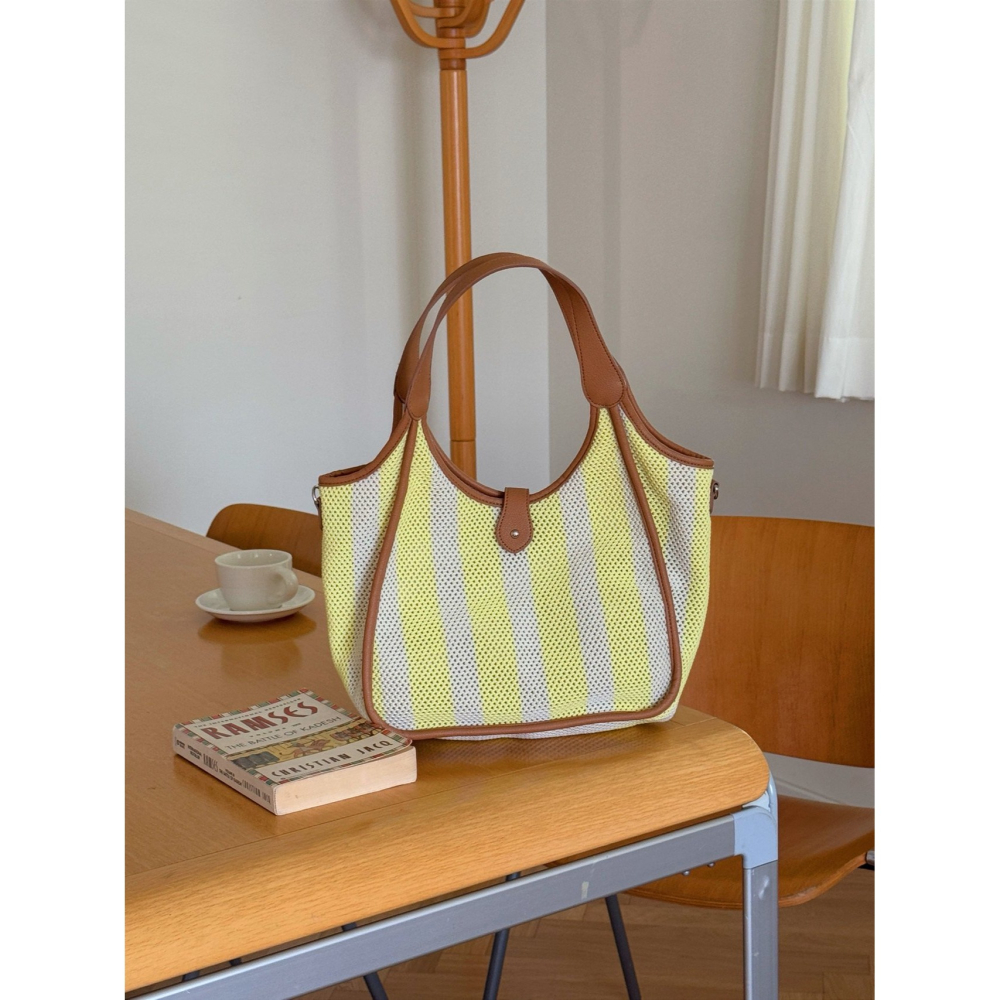 VENUSY｜正韓🇰🇷 - 韓國女裝｜皮革條紋網眼針織包 手提斜背兩用-細節圖8