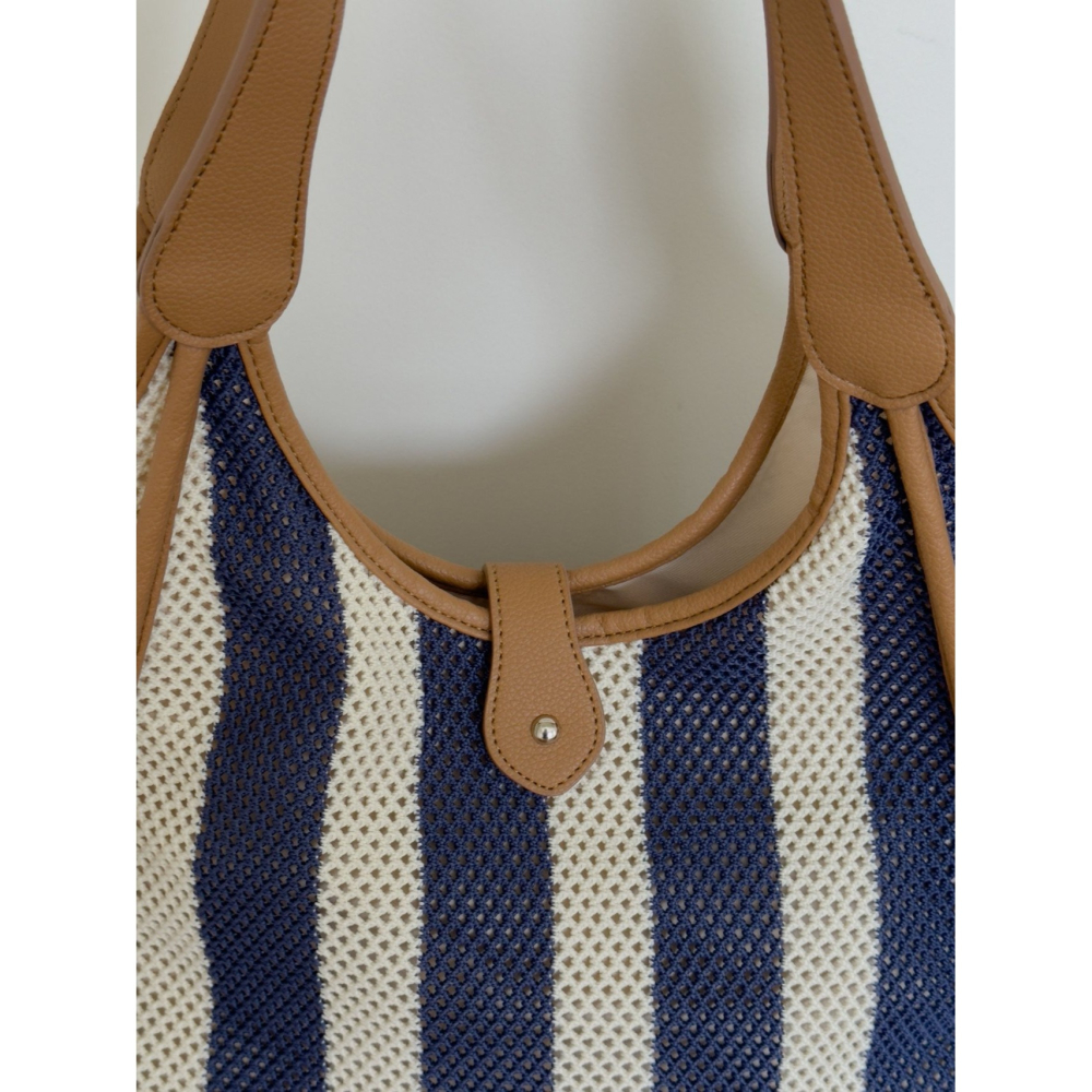 VENUSY｜正韓🇰🇷 - 韓國女裝｜皮革條紋網眼針織包 手提斜背兩用-細節圖10