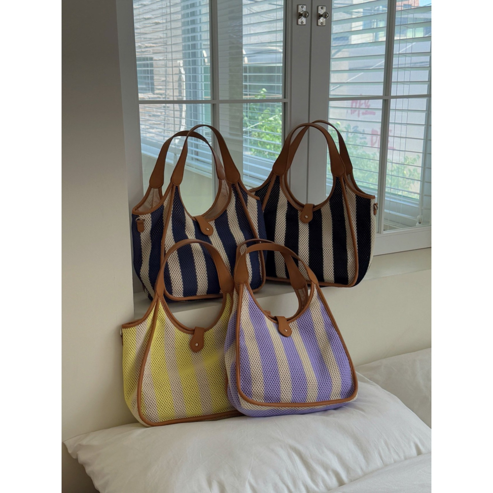 VENUSY｜正韓🇰🇷 - 韓國女裝｜皮革條紋網眼針織包 手提斜背兩用-細節圖11