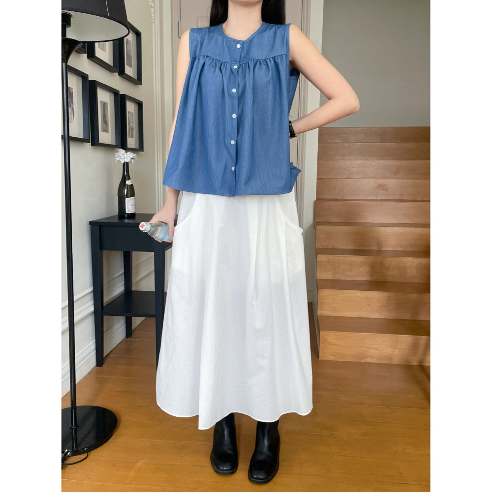 VENUSY｜正韓🇰🇷 - 韓國女裝｜牛仔抓皺背心-細節圖3