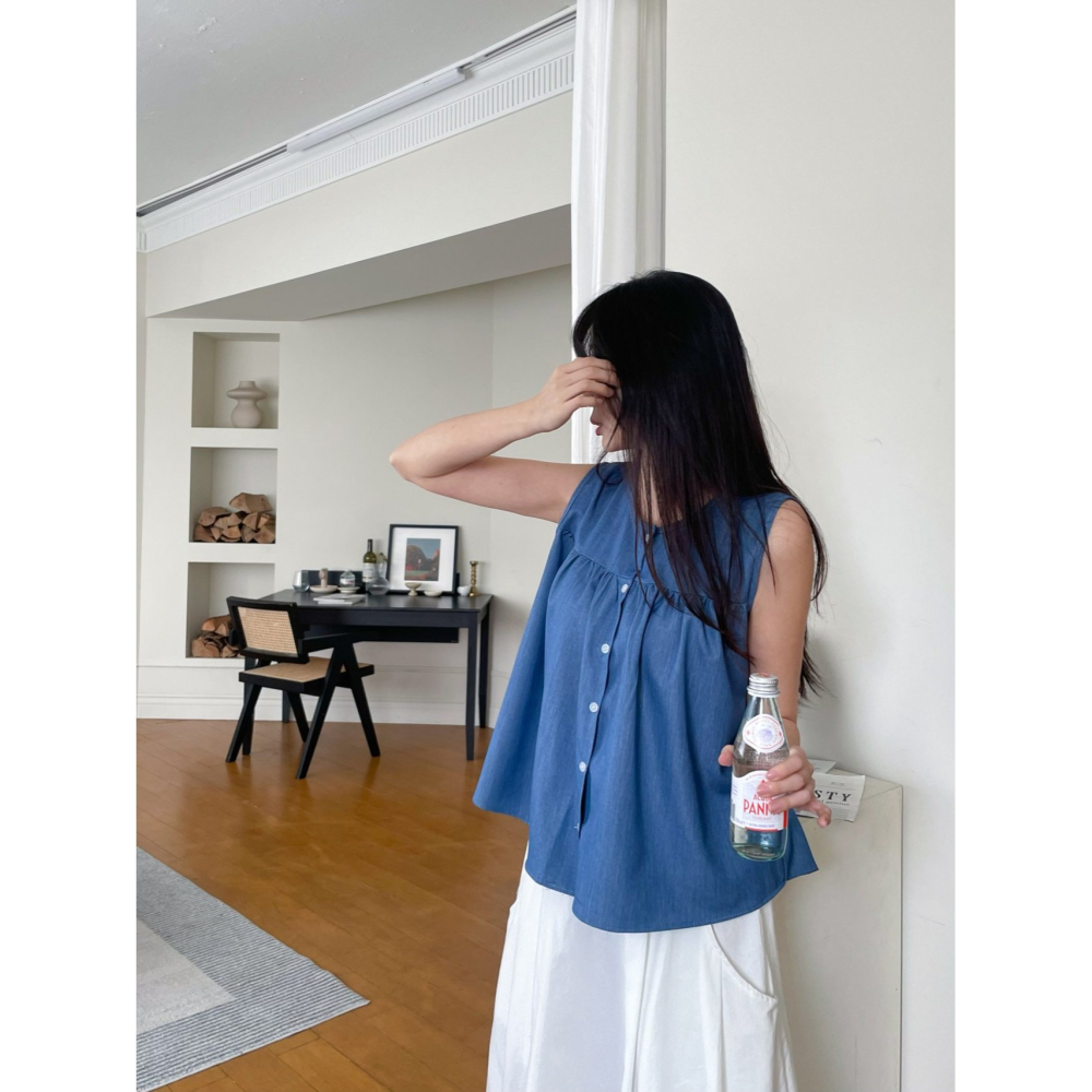 VENUSY｜正韓🇰🇷 - 韓國女裝｜牛仔抓皺背心-細節圖4